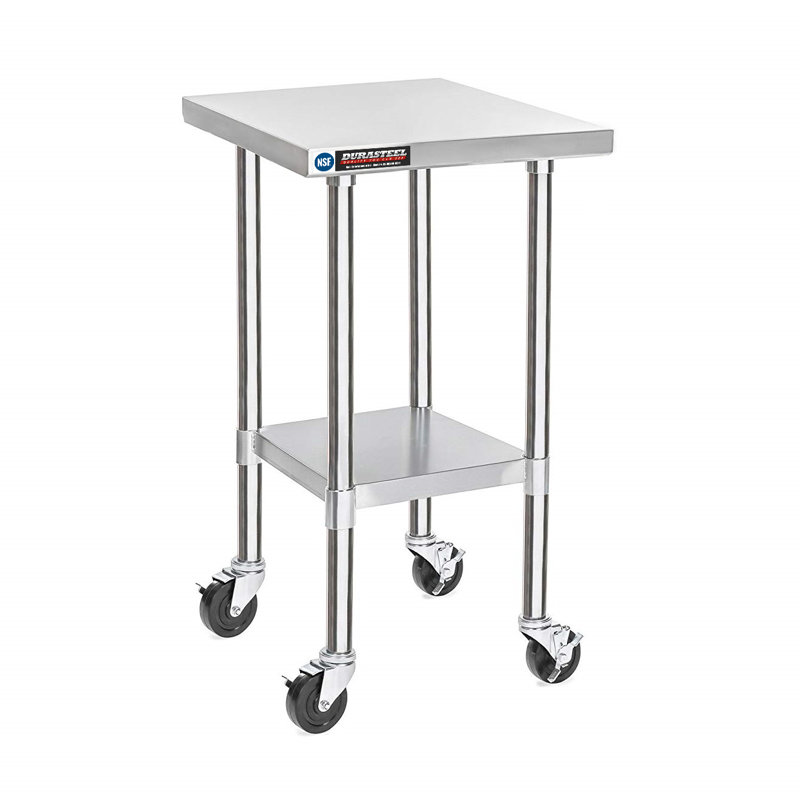 Chariot de table mobile 24 po x 18 po en acier inoxydable avec tablette réglable - Certifié NSF