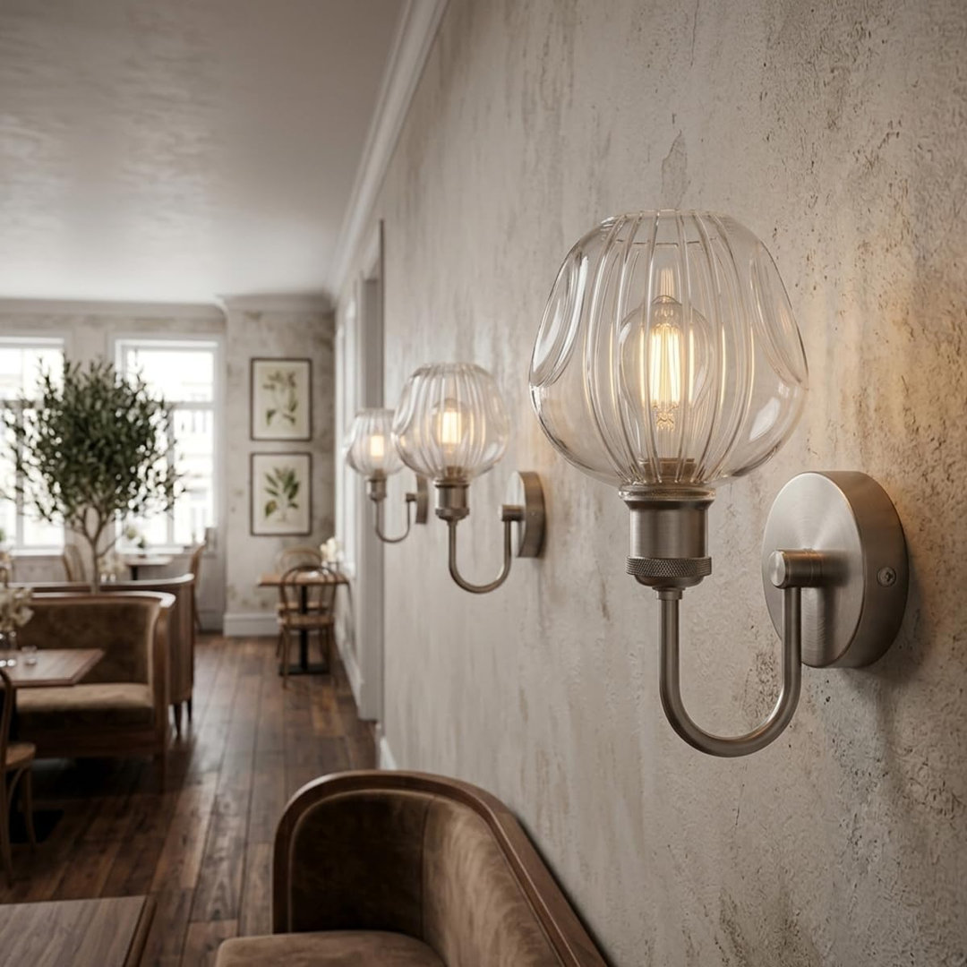 Vintage Wall Sconce Light, Modern E27 Glass Shade Wall Mounted Fixture with Metal U-Shape Chrome Arm