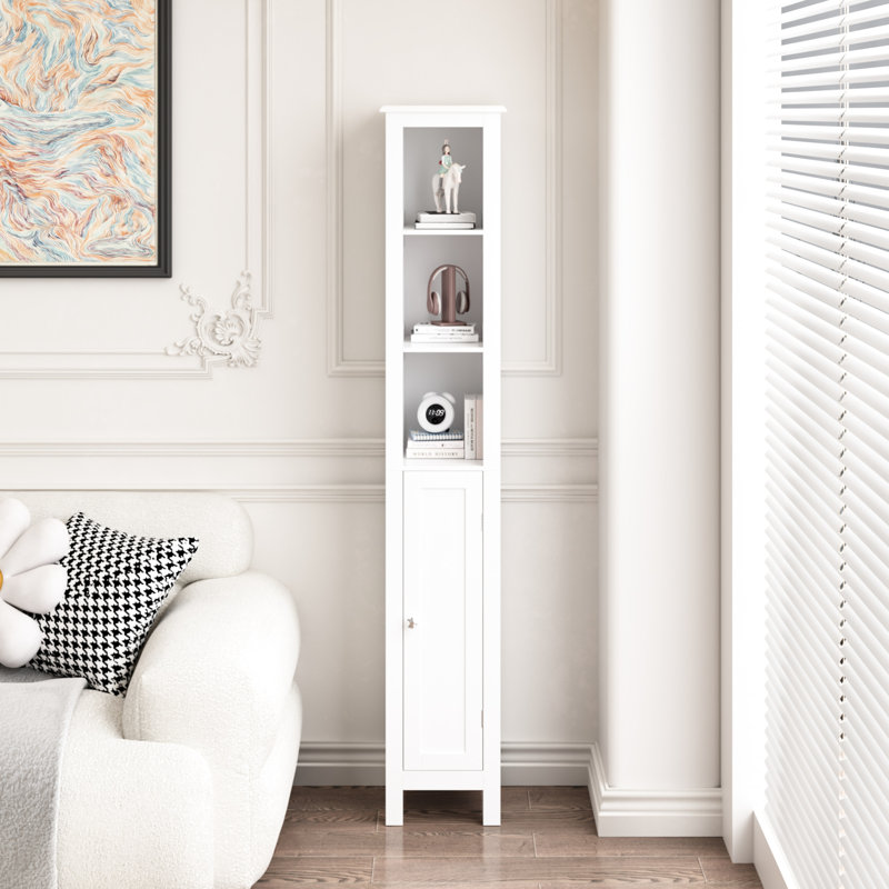 Armoire de salle de bain autoportante de 66,92 po de hauteur avec tablettes réglables - 1 porte mince pour le rangement blanc pour la maison, la salle de bain, la cuisine et le salon