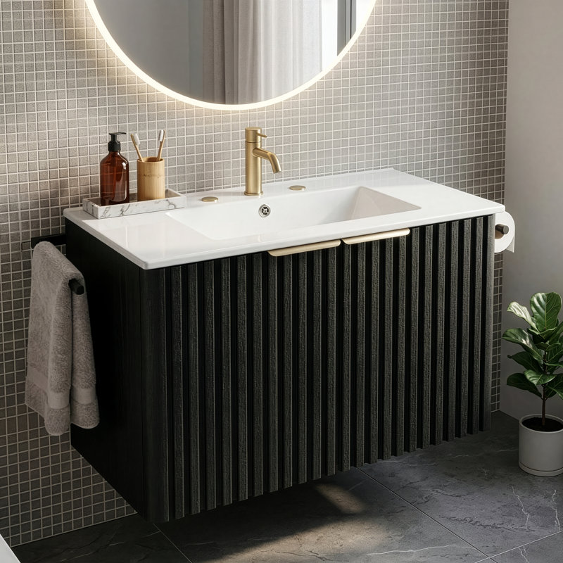 Meuble-lavabo mural simple 30 po Calix, Chêne foncé