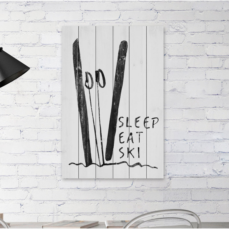 «Sleep Eat Ski», reproduction d'art textuel sur bois, H 60 po x l 40 po