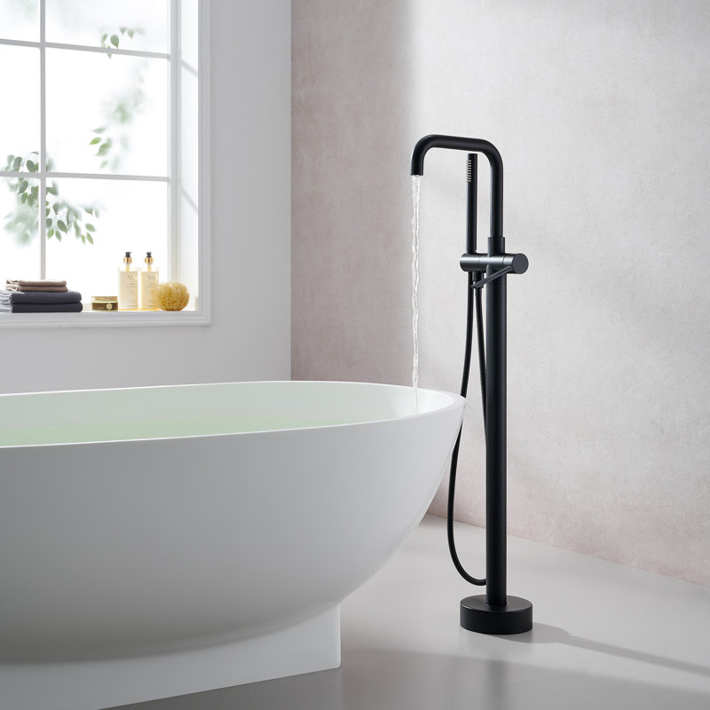 Florin Single Lever Handle Freestanding Floor Mounted Tub Filler with Handshower, Matte Black