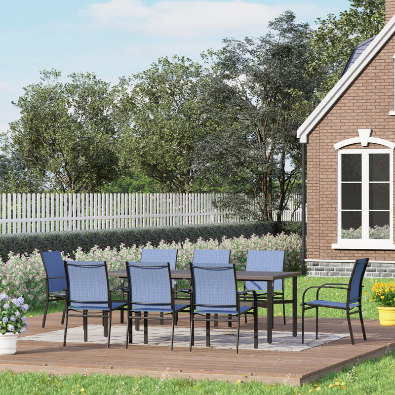Sutiya 8 - Person Patio Dining Set with Rectangular Table, Blue