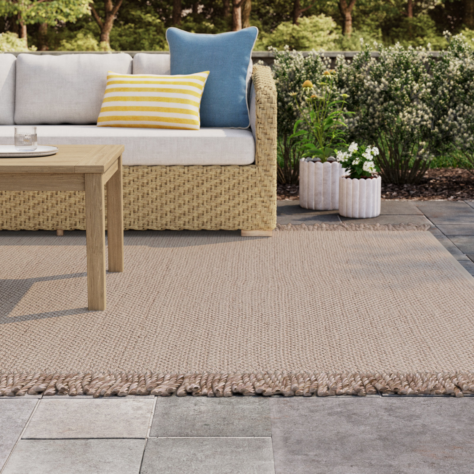 Hinton Taupe Cream Hand-Woven Outdoor Rug, Rectangle 8'10" x 12'
