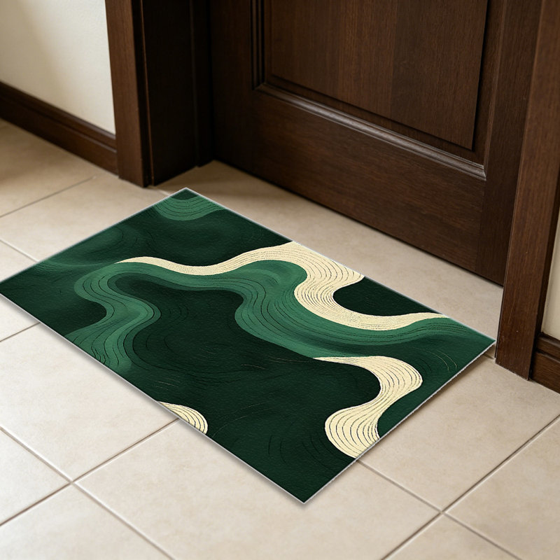 Emerald Green Contour Wave carpet-easy to clean, machine-washable, soft and comfortable; suitable for door mats, kitchens, living rooms, bedrooms, corridors, and laundry areas. Easy to clean, durable carpet for home decoration.