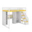 Lit mezzanine avec escalier de rangement, coiffeuse intégrée et garde-robe et armoires, lit mezzanine moderne avec miroir, charge USB et lumières-496880699