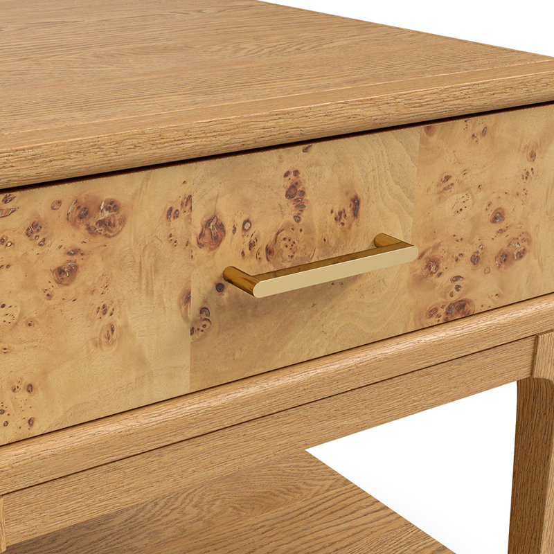 Adden Mid-century Modern 1-drawer End Table/nightstand With Lower Shelf, Solid Wood Frame & Burl Veneer Drawer Front, Brun