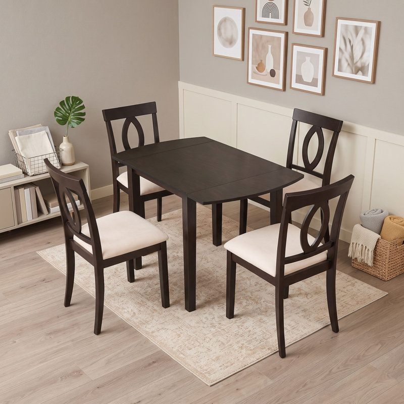 Ensemble de salle à manger 5 pièces avec table à abattants en bois et 4 chaises rembourrées, Dark Brown