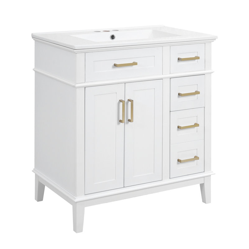 30" Bathroom Vanity with Ceramic Sink, White