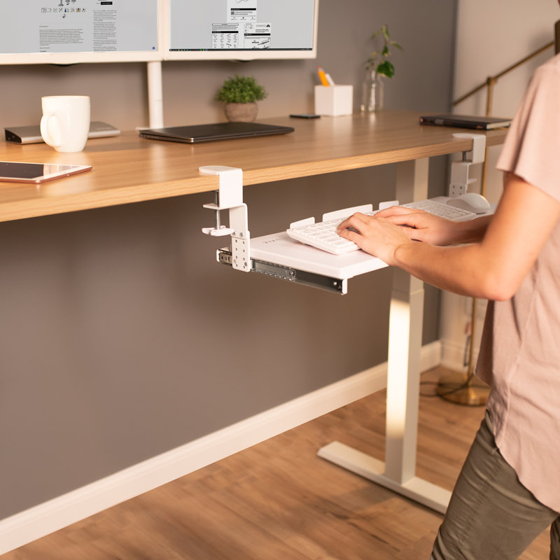 White Adjustable Under Desk Keyboard Tray with Metal Frame