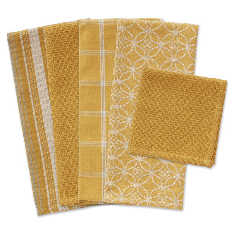 Cotton Waffle Dish Cloth Kitchen Towel, Mustard