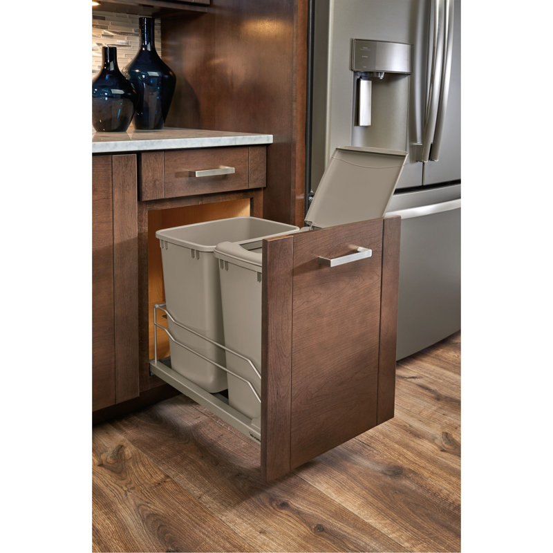 Rev-A-Shelf Double Pullout Trash Cans 35 qt. with Soft-Close , Champagne