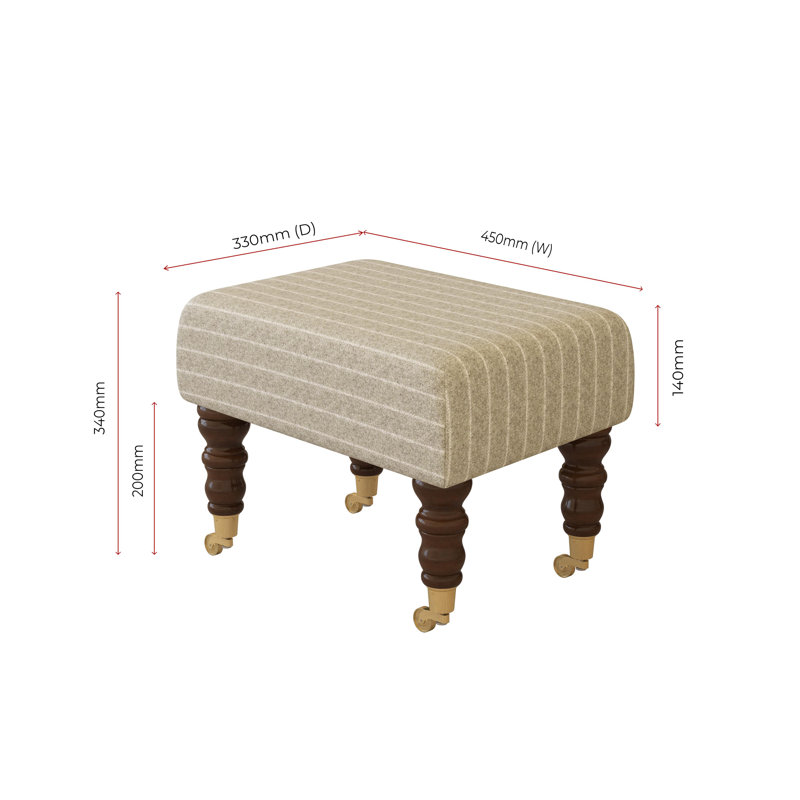 Autryville Wood Caster Leg - Pinstripe Wool, Mahogany, Linen Beige