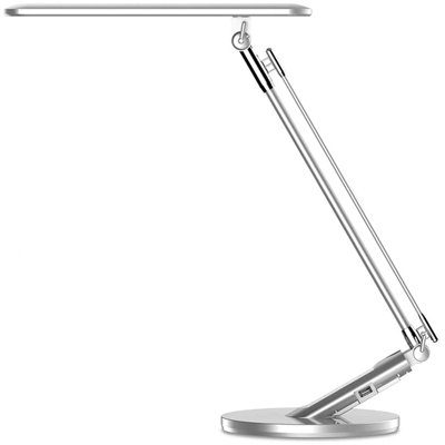 Lampe de bureau à DEL, lampe de table Jukstg, lampe de bureau réglable, lampes de bureau à domicile avec port de charge USB, 7 niveaux de luminosité, 4 modes d'éclairage, filtre de lumière bleue, commande tactile, lampe de lecture 14 W, argent
