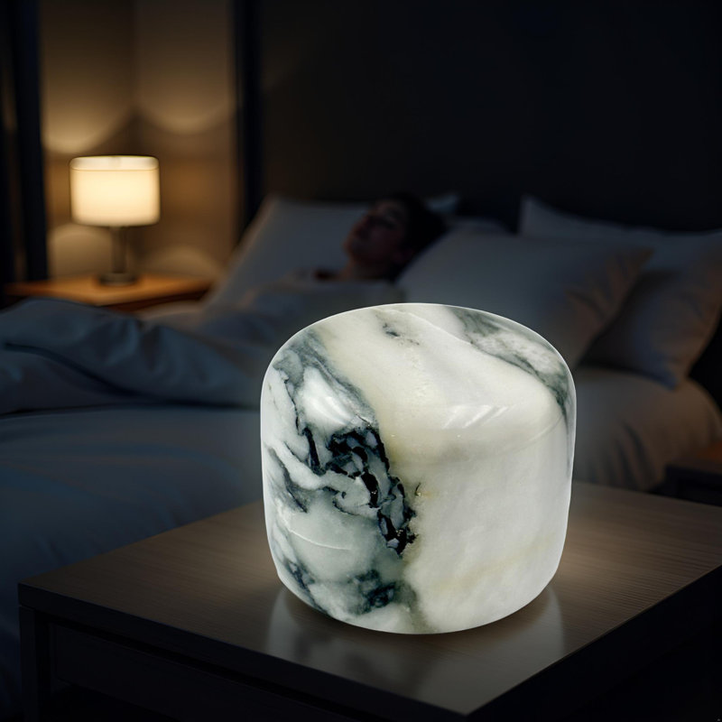 Natural Marble Cylinder Marble Pat Lamp, Touch Control Rechargeable Night Light, Soft Ambient Glow Decorative Lamp for Bedroom Nightstand, Living Room Side Table