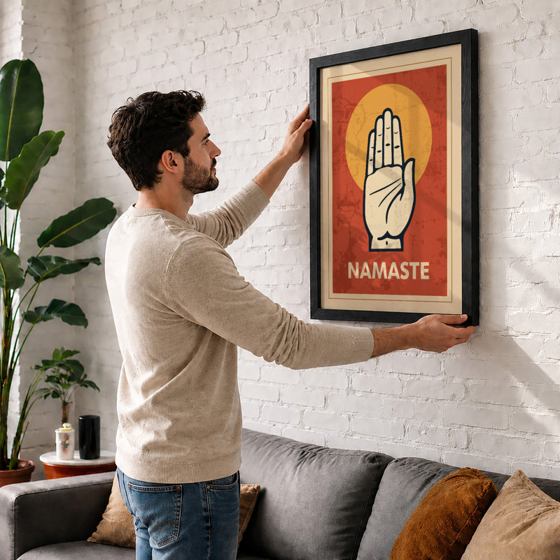 Namaste Hand Geometric - Framed Print, A1 - 84.1 x 59.4 cm, Oak