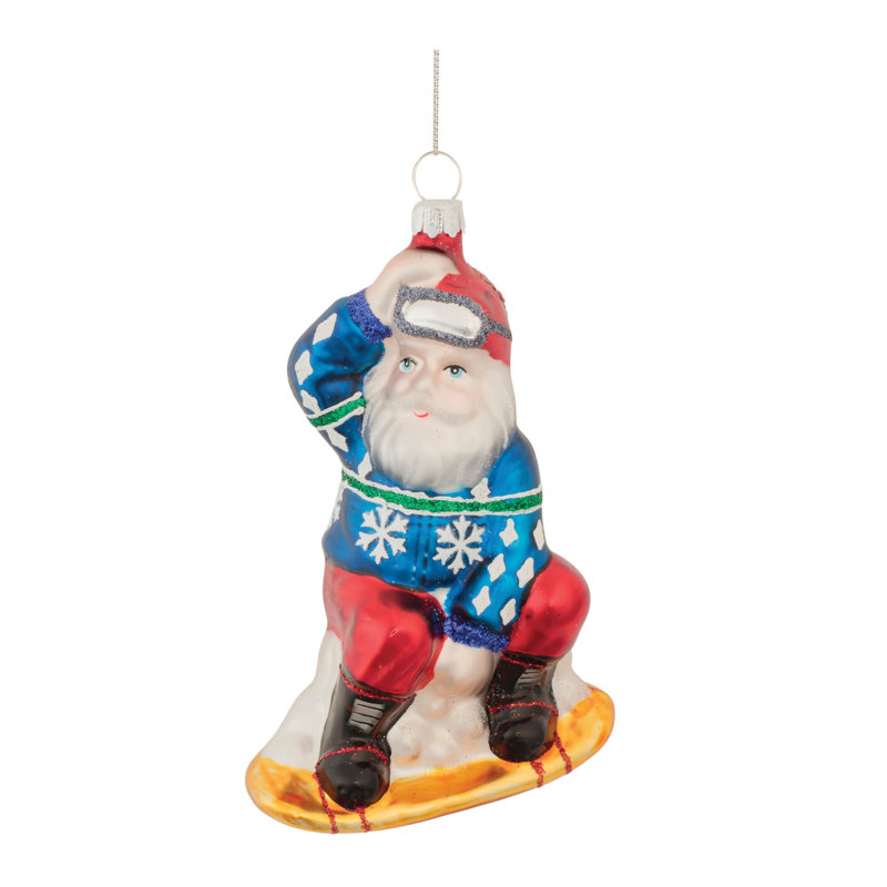 Ornement en verre Snowboarding Santa