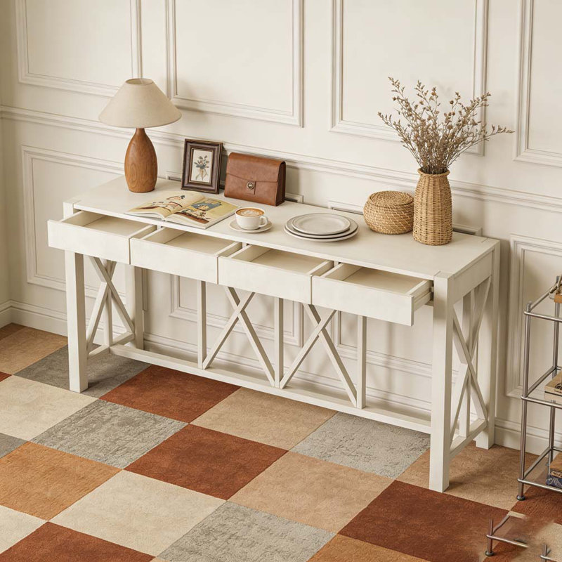Console 60 po avec 4 tiroirs spacieux, Beige