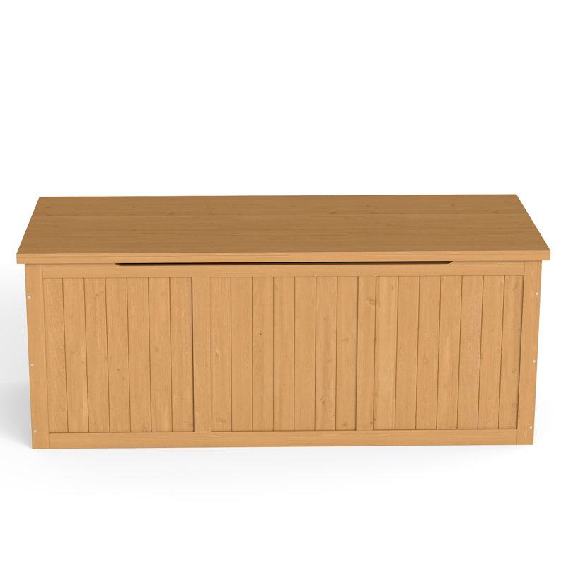 112 Gallon Outdoor Wooden Deck Box for Patio Cushion and Garden Tools Storage, Light Brown