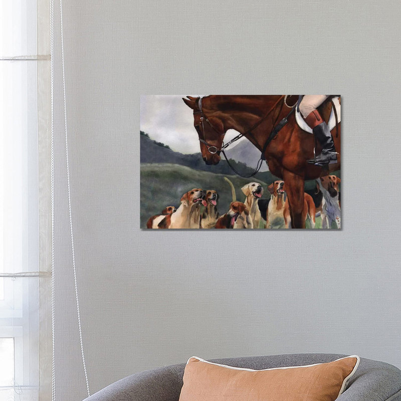Hunt Horse Hounds 1 Piece Painting on Canvas, 45.72cm H x 66.04cm W x 3.81cm D, Wrapped Canvas