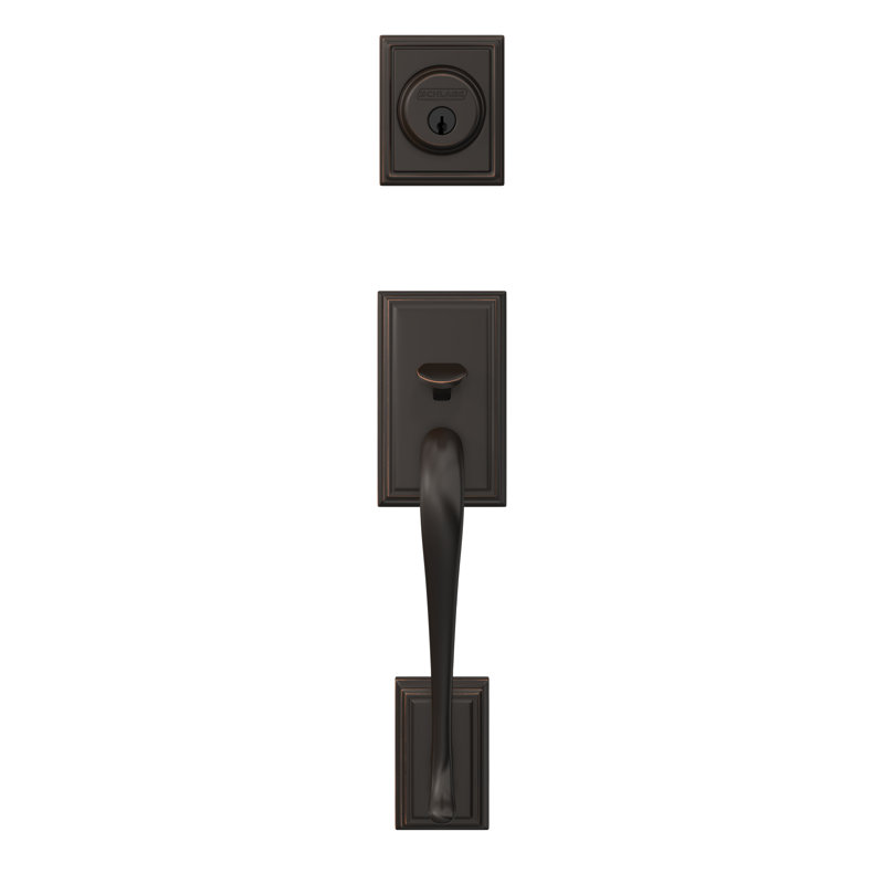Addison Handleset with Deadbolt and Accent Door Lever and Rosette, Yes, Right, Aged Bronze