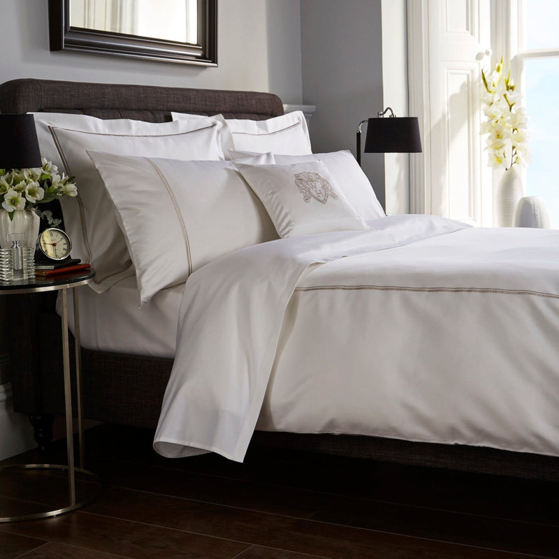 800 Thread Count Double Cord Embroidered Sateen Duvet Cover, Super King Duvet Cover, Gray
