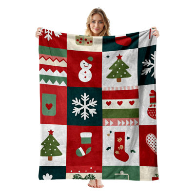 JYK Christmas Flannel Fleece Throw Blanket, Lightweight, Breathable, Soft Cozy Warm Plush Microfiber, 30"x40",  Christmas Patchwork