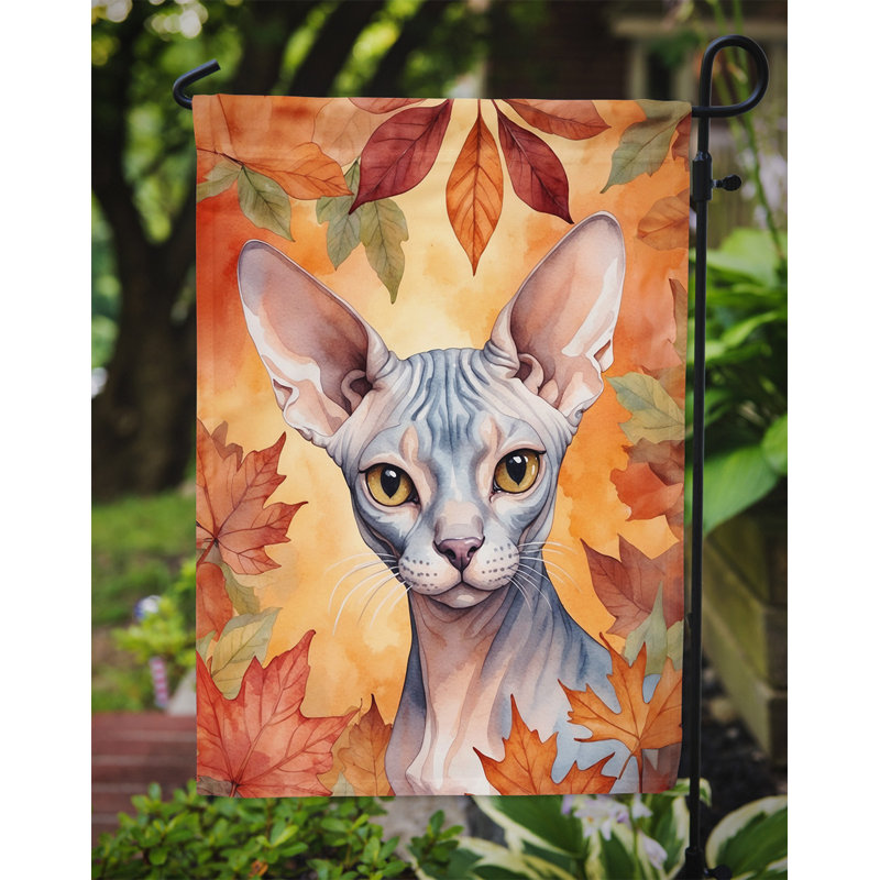 Chat en feuilles d'automne drapeau de jardin, Sphynx