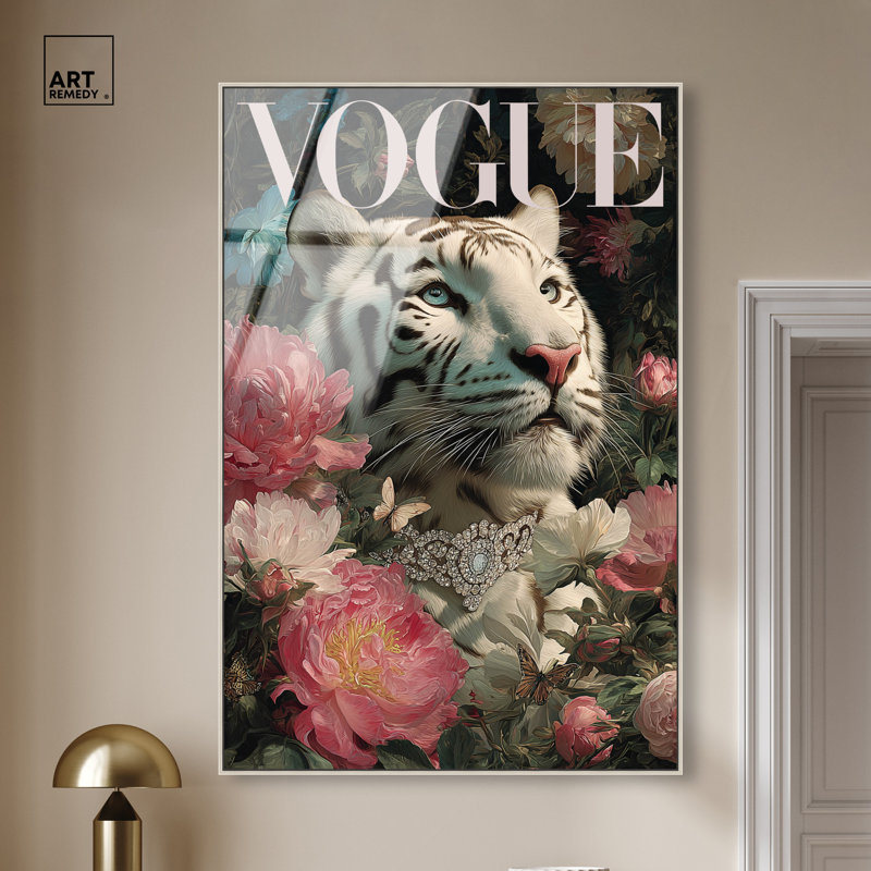 Bijouterie tigre, impression florale encadrée, reproduction murale encadrée par Art Remedy, cadre argenté, 36 x 54