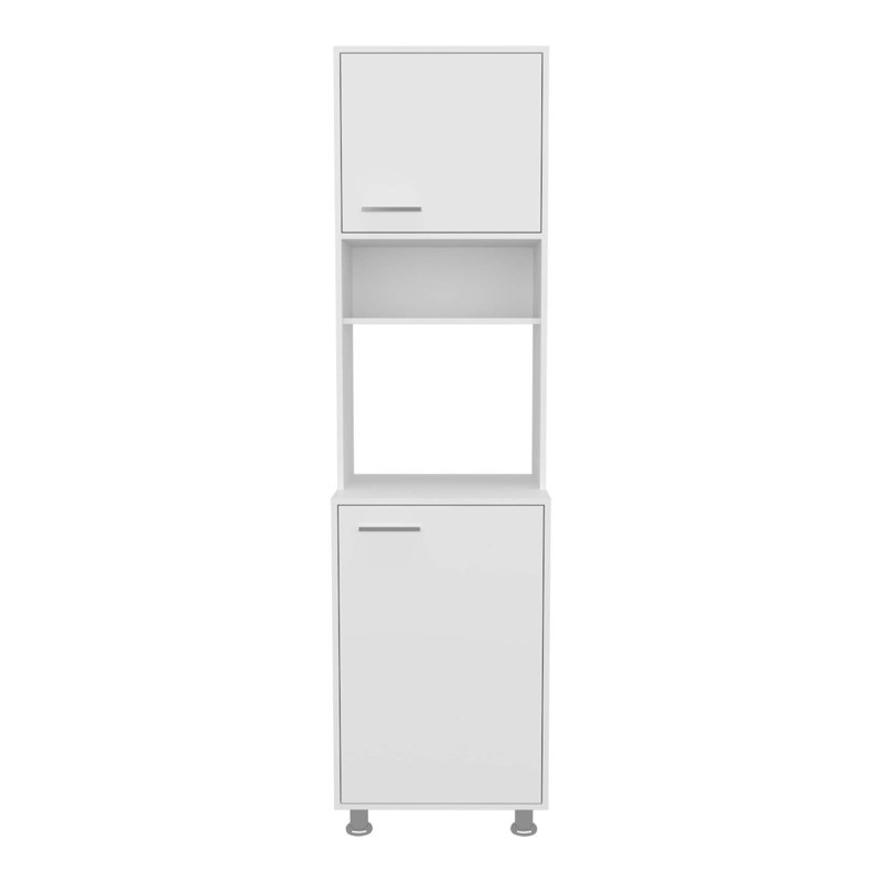 Armoire de cuisine Antares avec deux portes, tablette centrale ouverte et rangement supérieur