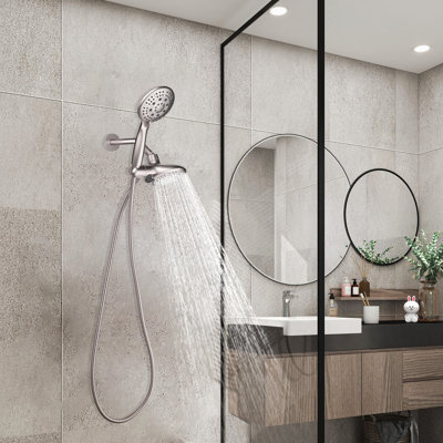 3-Way Shower Head Combo, 48-Setting, High Pressurehand, Held Shower & Rain Shower， Stainless Steel Hose