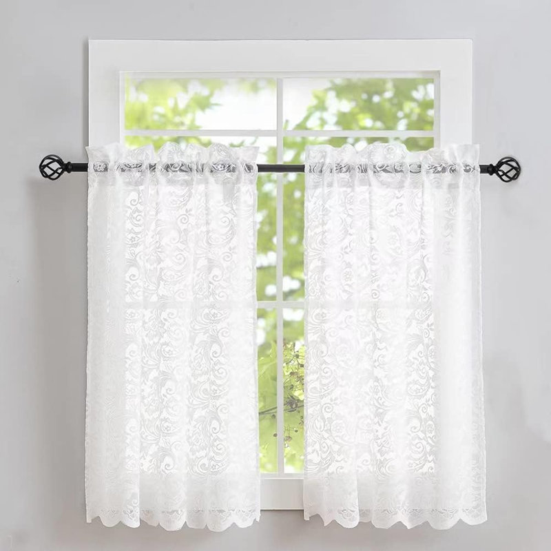 Rideaux de cuisine en dentelle, 91 cm de longueur, 2 panneaux - Rideaux de cuisine rétro blancs pour fenêtre au-dessus de l'évier, rideaux courts en dentelle