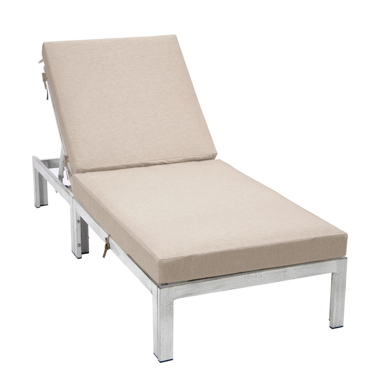 Chelsea Outdoor Metal Chaise Lounge , Cushion Included, Beige, Weathered Gray