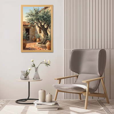 Olive Tree Courtyard, paysage méditerranéen sur toile, ensemble de 1 reproduction d'art sur toile
