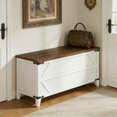 Banc de rangement en bois avec charnières de sécurité, coffre à jouets et boîte de rangement pour la chambre à coucher, le salon, le vestibule, style rustique avec beaucoup d'espace et fabrication durable