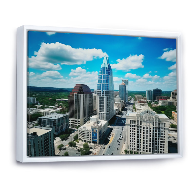 «Austin Dynamic Cityscape III», reproduction sur toile, Cadre flottant blanc, H 24 po x l 32 po x P 1 po