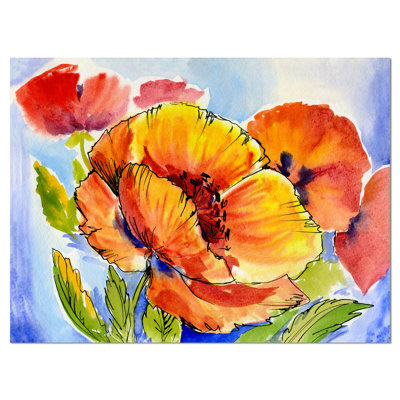 Bouquet of Full Blown Poppies Floral - Wrapped Canvas Print