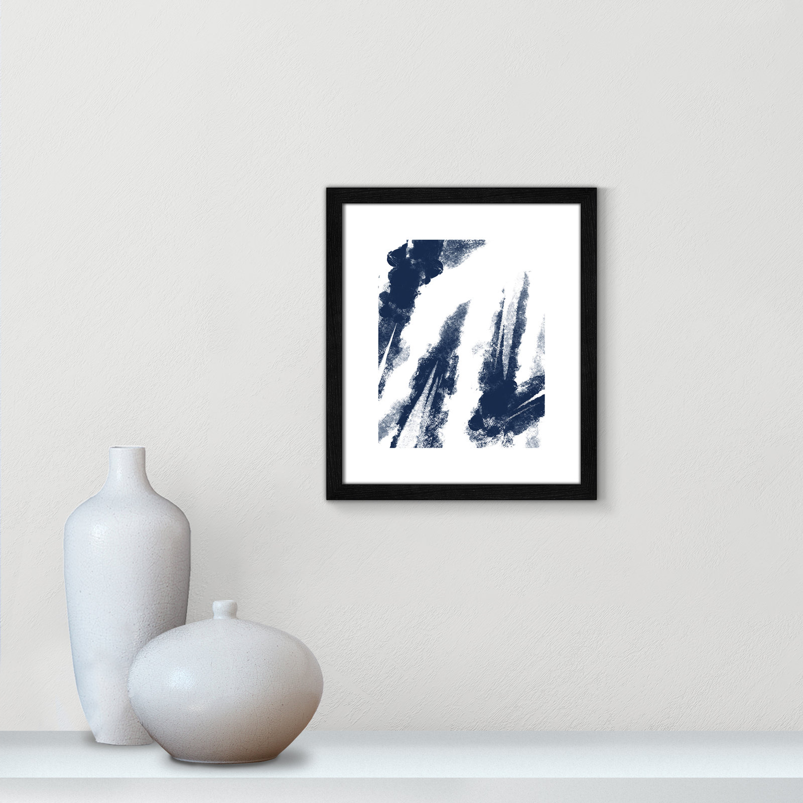 Ferne "Navy Striking Seams 2" Print, 15" H x 13" W x 0.75" D, Black Wood Framed Paper