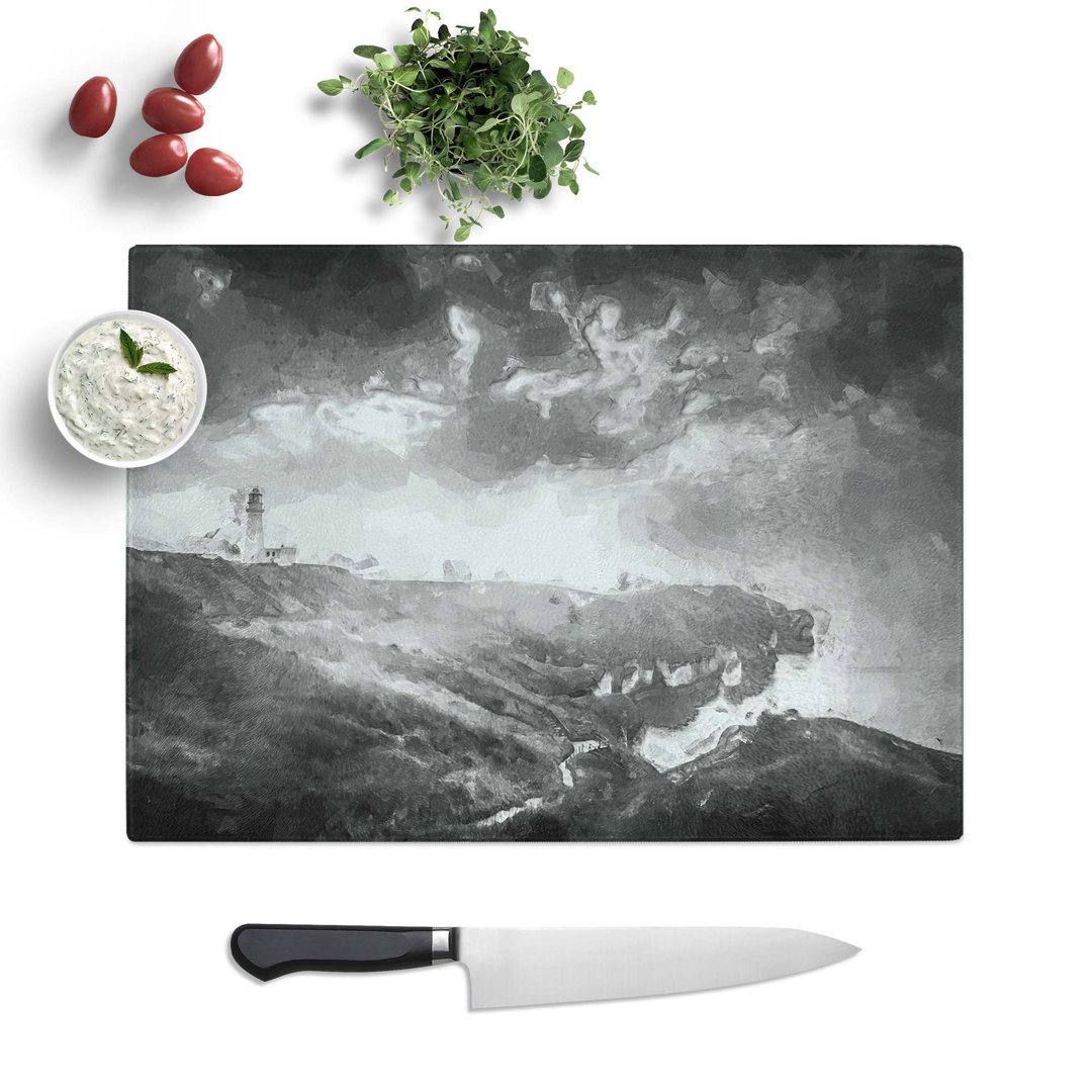 Glass Moody Lighthouse & Seascape in Abstract Chopping Board