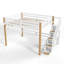 Lit mezzanine en bois avec tablettes, escaliers de rangement et crochets à manteaux.-135894173-133705248