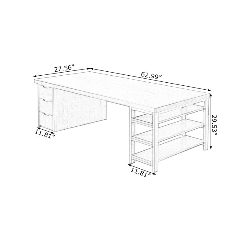 Bureau rectangulaire brun en bois massif, H 29,53 po x l 62,99 po x P 27,56 po