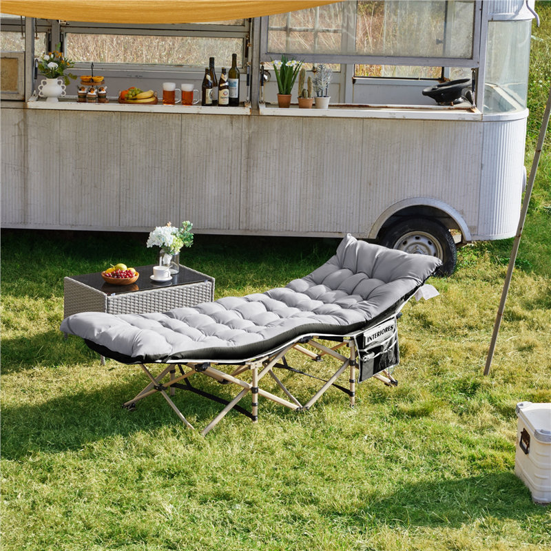 Folding Camping Cot with Mat for Adults, Black/Grey