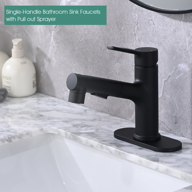 Console Single-handle Bathroom Faucet with Drain Assembly, Matte Black