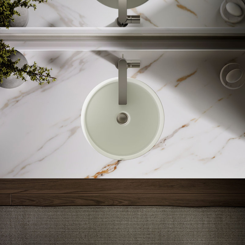Verticyl Ceramic Vitreous China Circular Undermount Bathroom Sink with Overflow, Cashmere