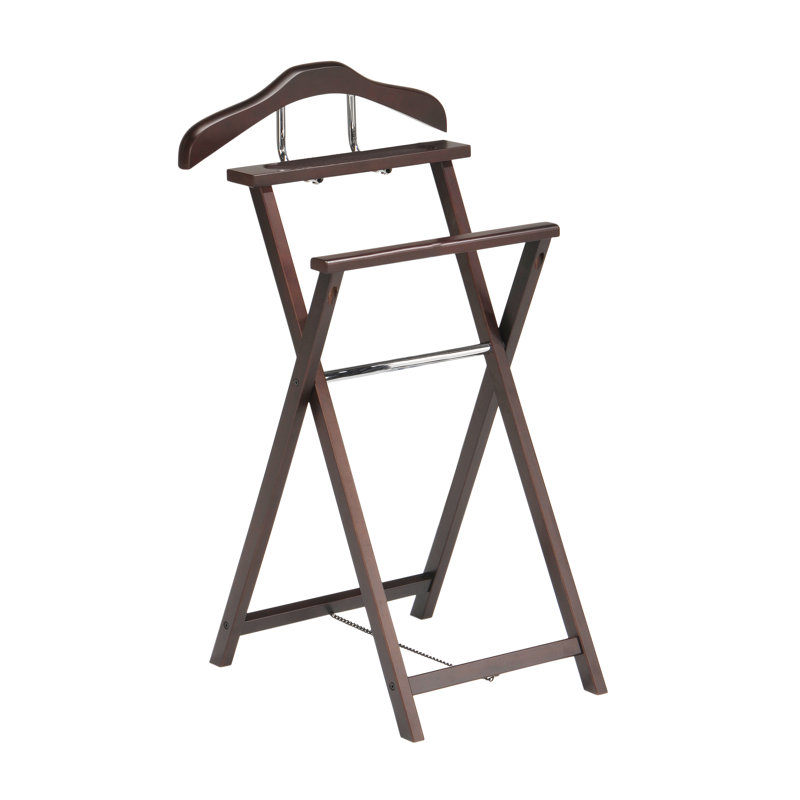 Foldable Wood Suit Valet Rack Stand Organizer, Walnut