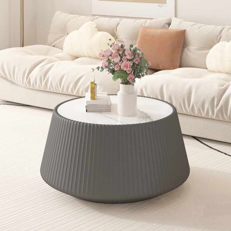 Table basse en cuir fritté à motifs avec dessus en pierre, mobilier de salon moderne, Gris
