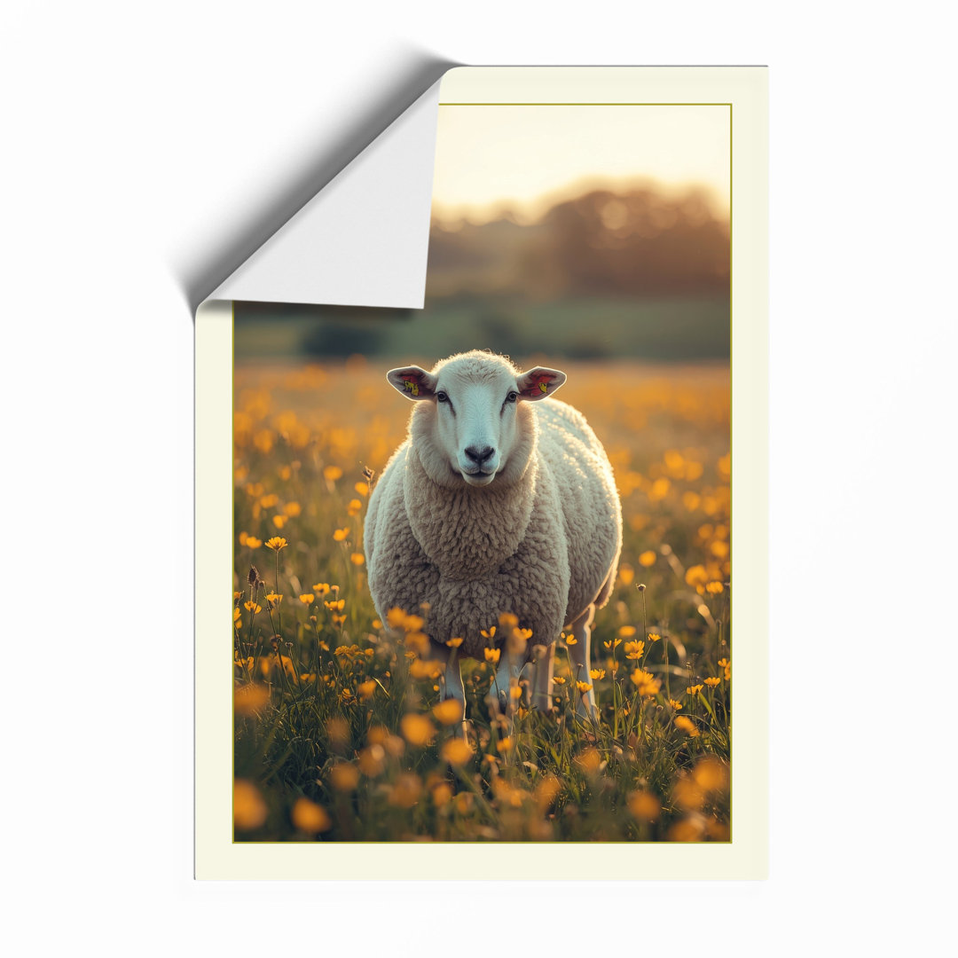 Sheep in Golden Meadow Pastoral - Framed Print