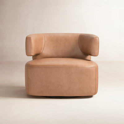 Bascom Genuine Leather Upholstered Swivel Barrel Chair