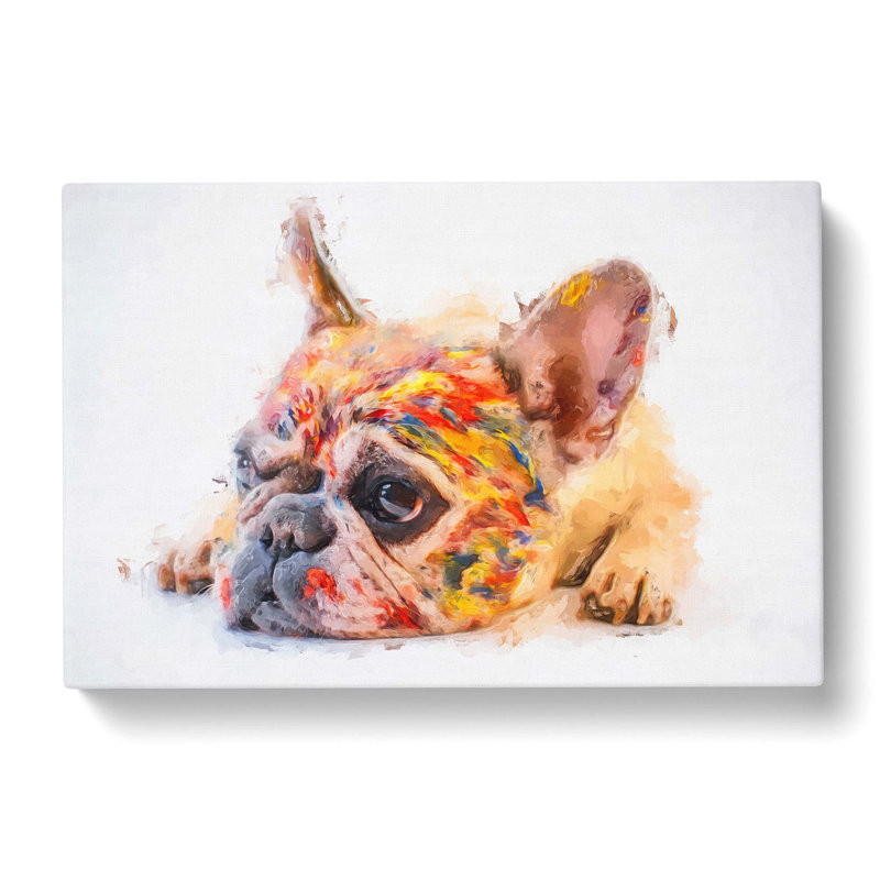 Painted French Bulldog in Abstract - Wrapped Canvas Painting Print, 50cm H x 76cm W x 3cm D