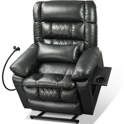 Fauteuil inclinable électrique à double moteur, grande taille, gris (simili cuir), inclinaison à 173 degrés, dossier et repose-pieds indépendants, modes préréglés, accoudoirs amovibles, porte-gobelet et ports USB-C